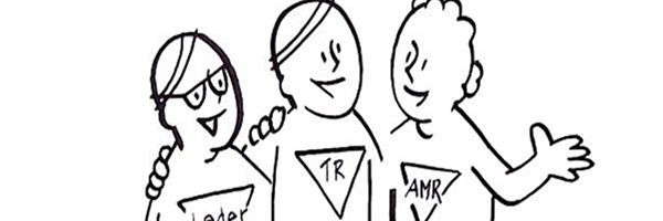 Tegning af tre deltagere på Lederspireprogram